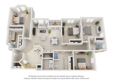Floor plan for 4 beds, 3 baths, 1808 sqft
